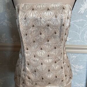 White House Black Market Cream and Gold Strapless Top